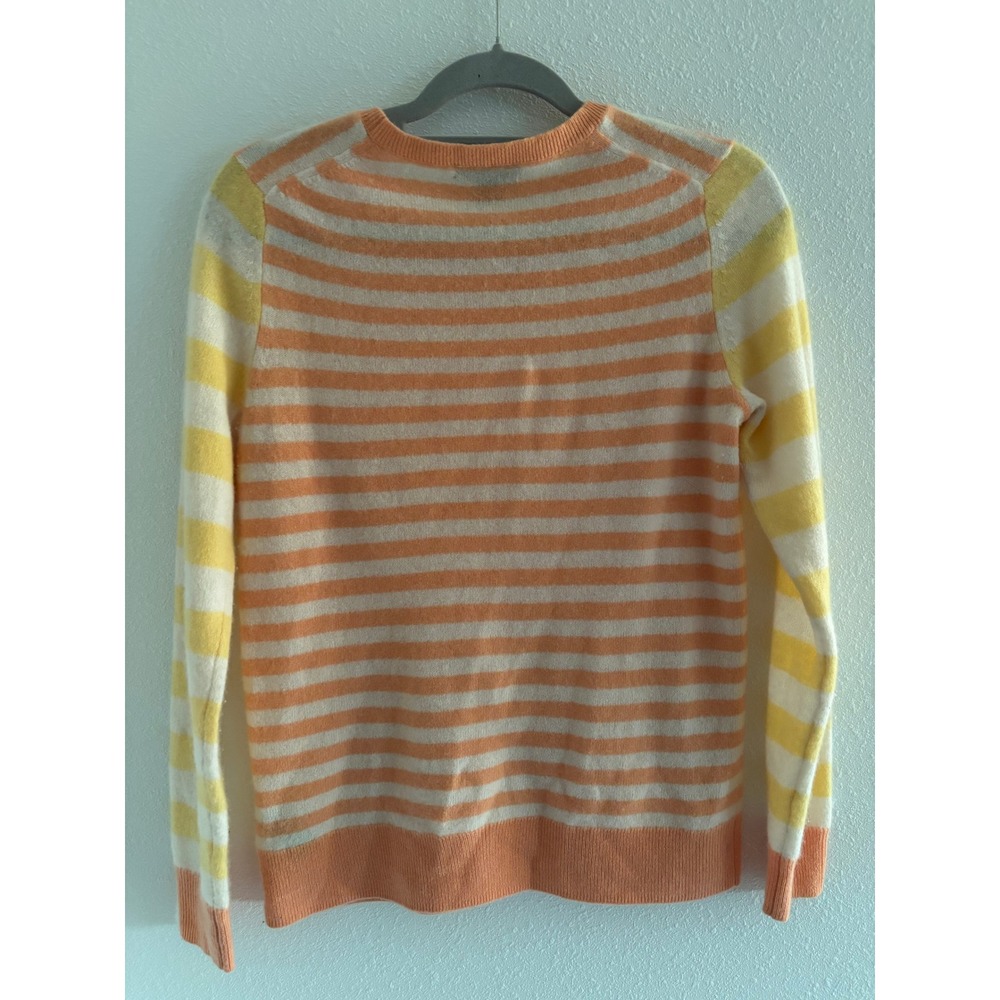 Saks Fifth Avenue Cashmere Sweater Womens S Yellow Orange StripePreppy Old Money - Picture 2 of 3